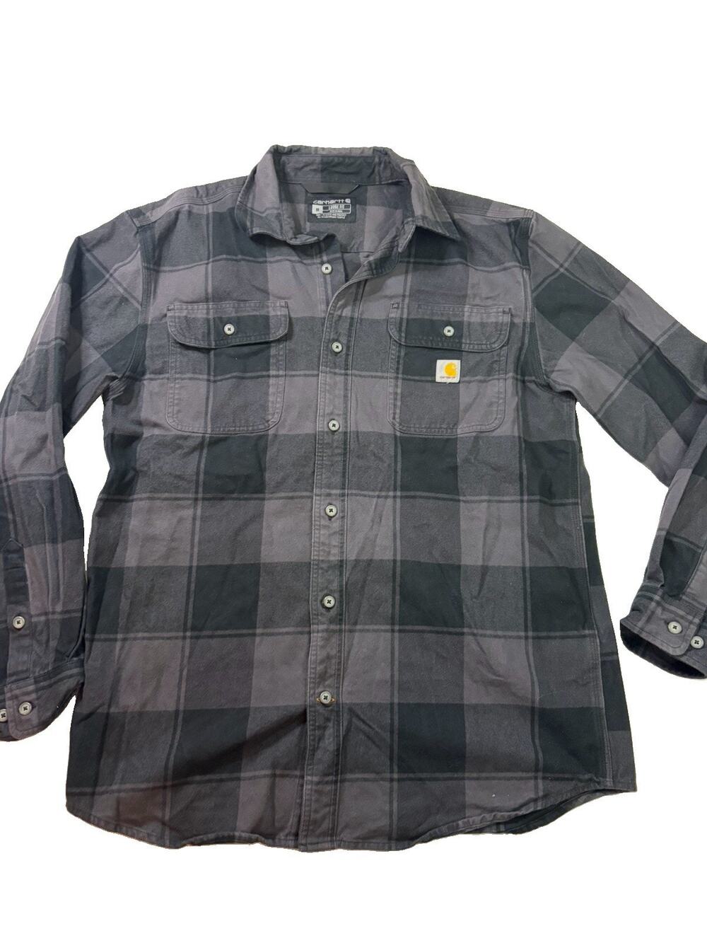 Carhartt Flannel Shirt Men’s M Black Gray Plaid Heavyweight Loose Fit Workwear